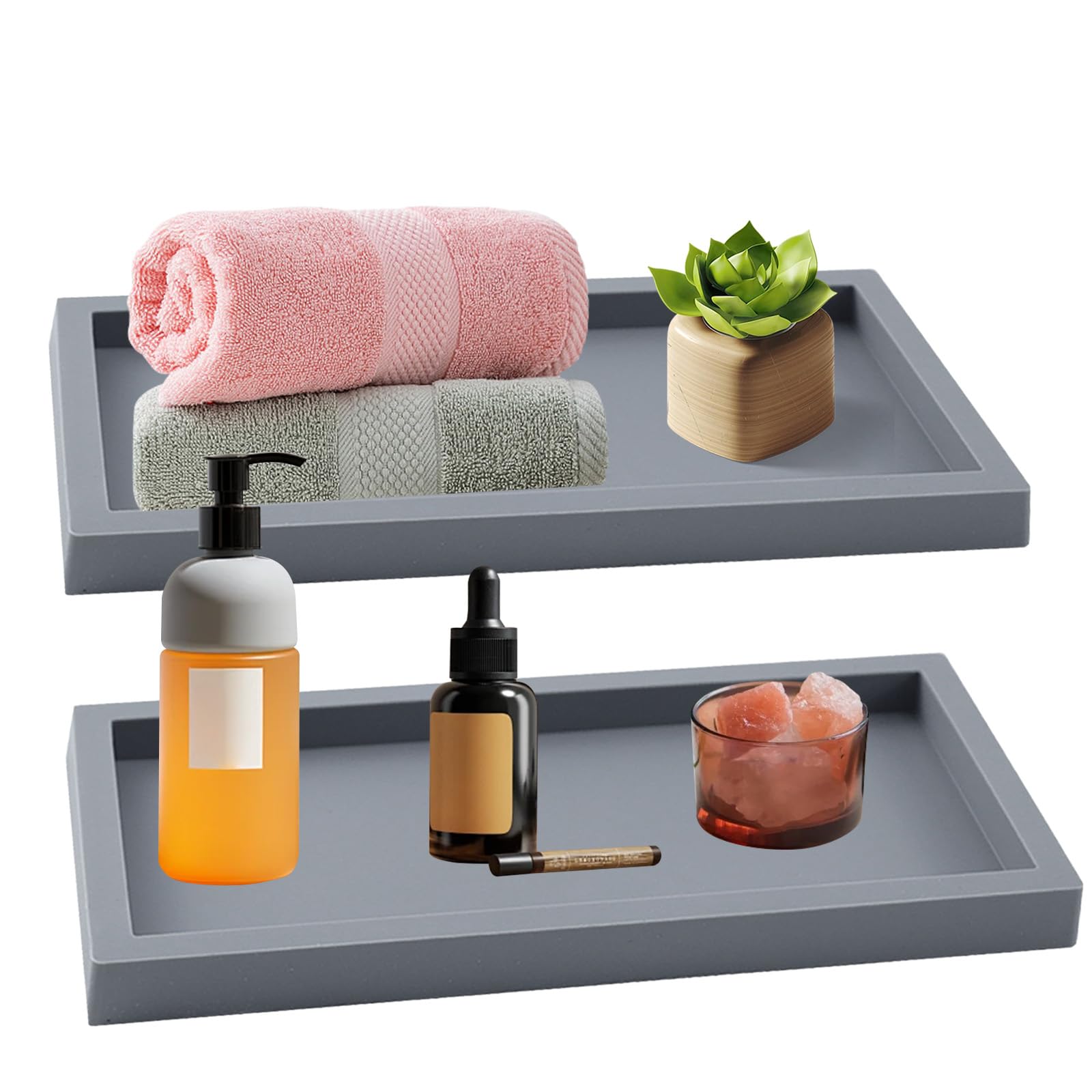 Confezione Da 2 Vassoi Organizer In Silicone Antiscivolo Per Cucina E Bagno - Ad Asciugatura Rapida, 23x9 Cm