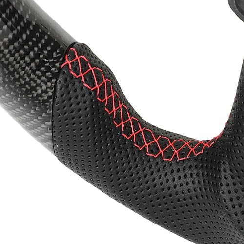 Miniatura 9 de Volante LED, repuesto para volante, costuras rojas brillantes, parte inferior plana de fibra de carbono para A4 A5 A6 A8