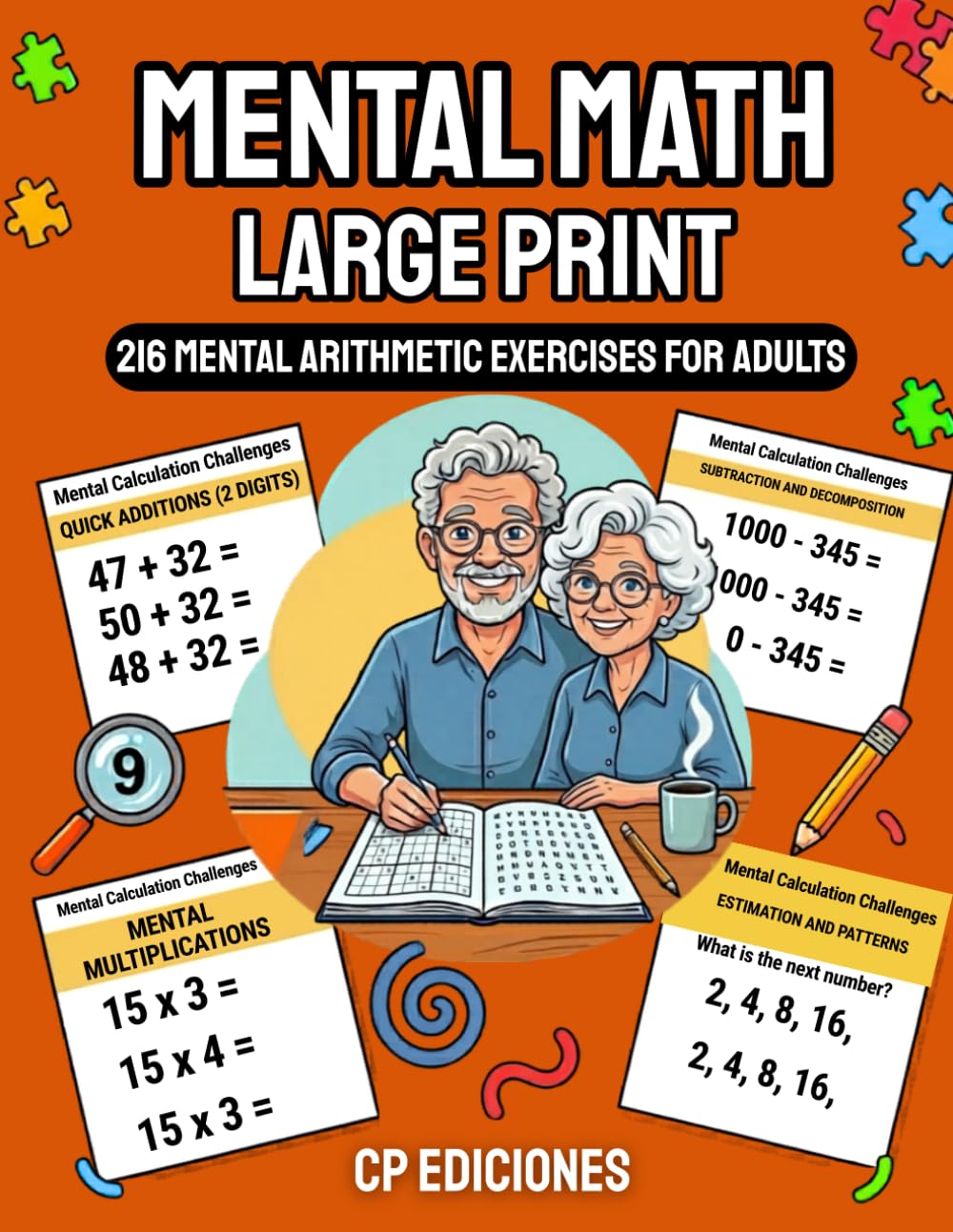 Mental Math Large Print: 216 Mental Arithmetic Exercises for Adults — 3 Levels (Large Print Collection)