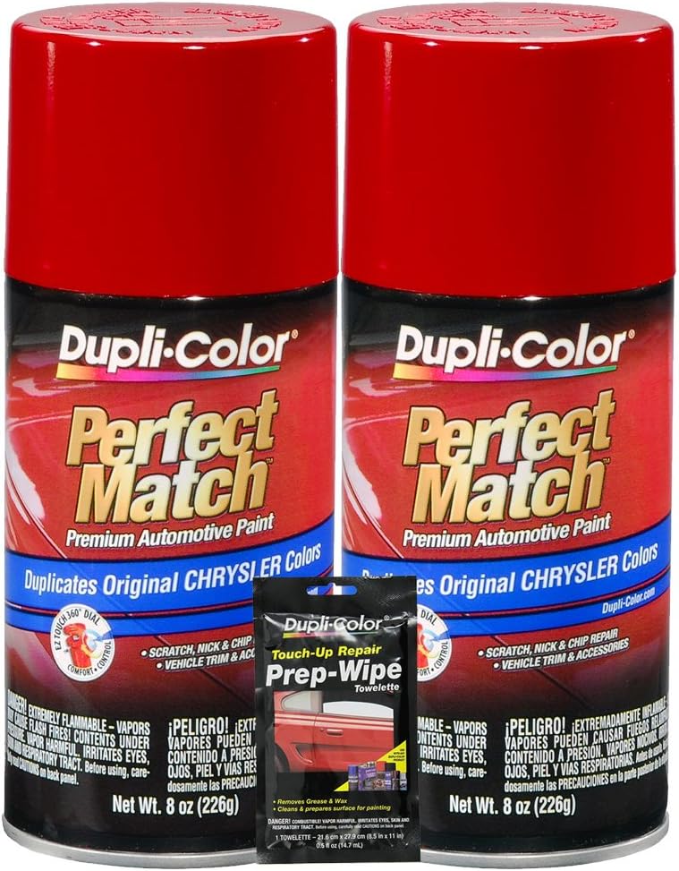 Dupli-Color Flame Red Perfect Match Automotive Paint for Chrysler Vehicles - 8 oz, Bundled with Prep Wipe (3 Items)