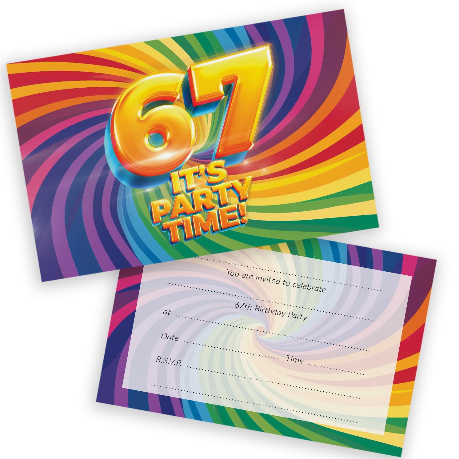 67th Birthday Party Invitations Women and Men, Now It's Party Time 20 Pack