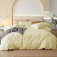 Vista 43 de Jiyuan Juego de funda de edredón 100% algodón lavado, cómodo, estilo simple, suave, transpirable, texturizado, duradero, sensación de lino, todas