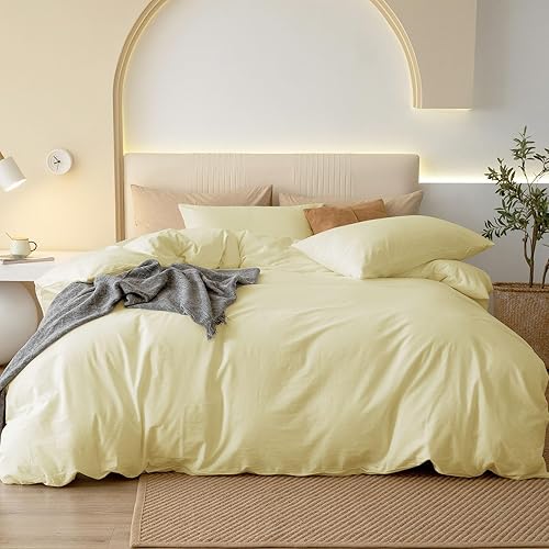 Miniatura 34 de JIYUAN - Juego de 3 piezas de 1 funda de edredón de algodón 100% lavado de 90x90 pulgadas (relleno no incluido) y 2 fundas de almohada, cómodo y