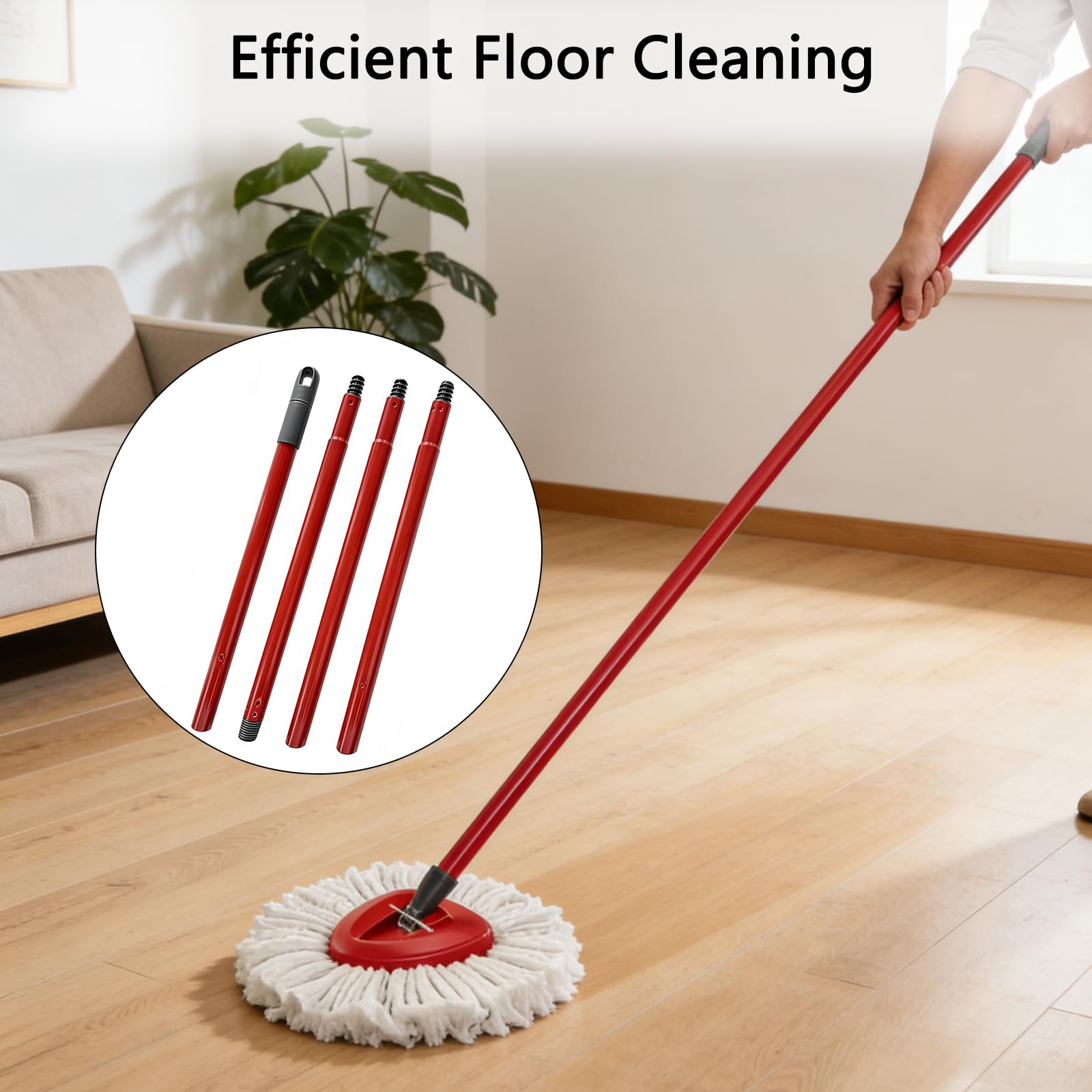 Mango de Repuesto Compatible con Vileda Turbo Mopas,72/105/138cm EasyWring Palo Fregona Recambios,4 Secciones Poste de Fregona Ajustable, para Mop Accesorios