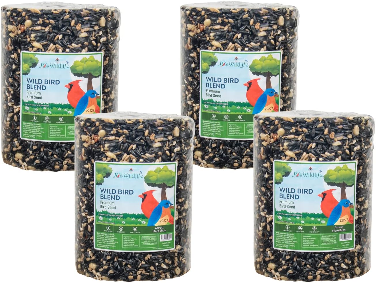 JCs Wildlife Wild Bird Blend Premium Bird Seed Large Cylinder, 3.75 lb (4 Cylinder)