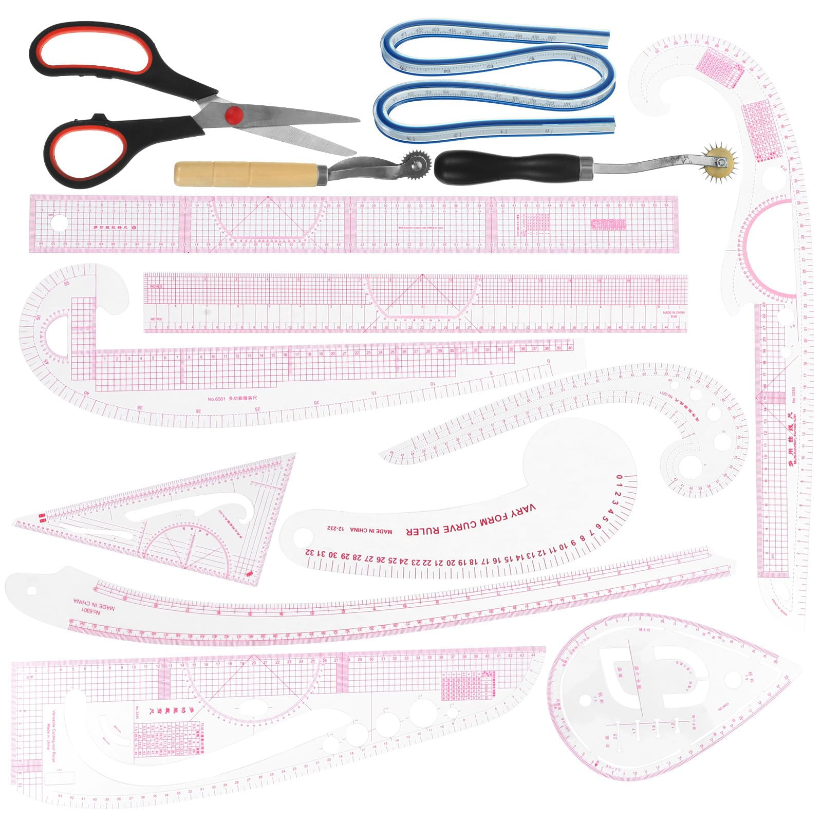 14 Stück Nählineal aus Pvc und Edelstahl mit Präziser Messgenauigkeit für Schnittmuster und Kurven für Anfänger und Professionelle