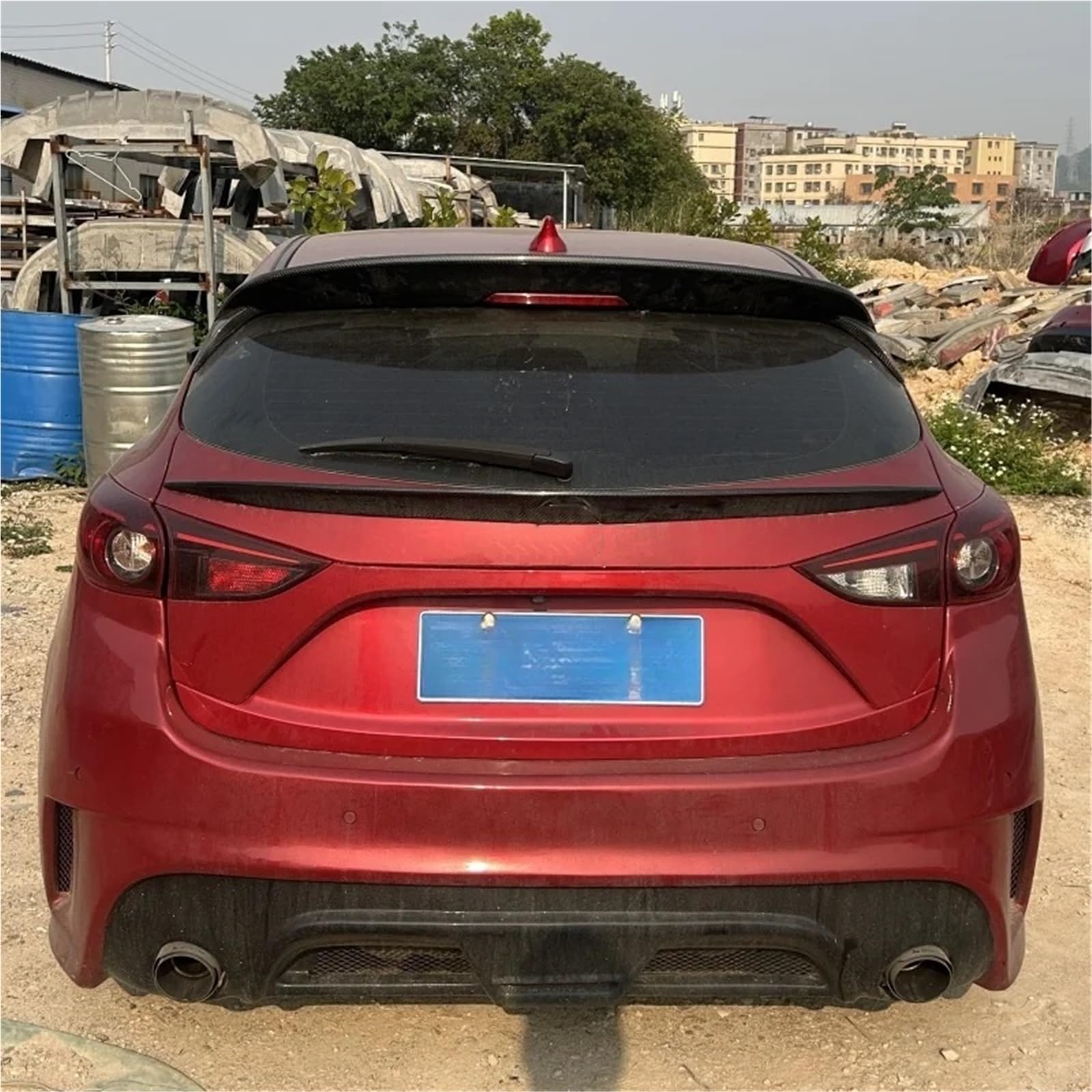 Tylne skrzydło spoilera samochodu rozszerzenie wargi kompatybilne z Mazda 3 Axela Hatchback 2014-2019 tylna klapa bagażnika środkowe skrzydło spojlera(Carbon Printing)