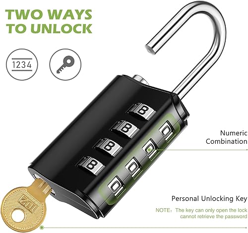 Miniatura 9 de KeeKit Cerradura de combinación, candado de combinación de 4 dígitos con llaves, cerradura de puerta impermeable reajustable para casillero,