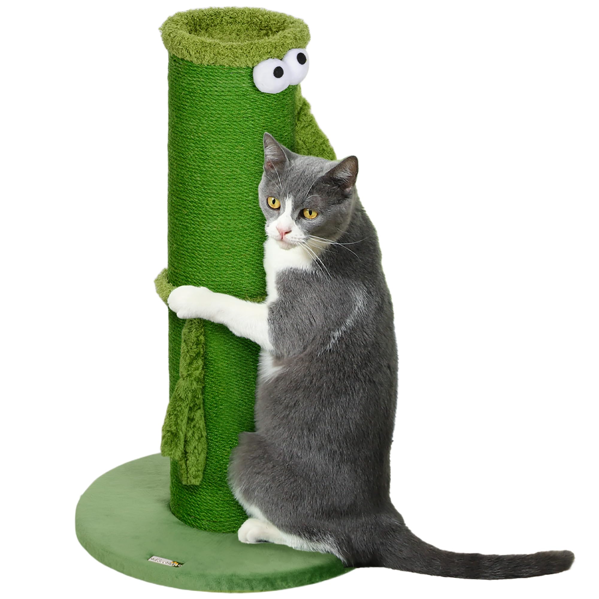 Pawhut Green Cat Scratching Post For Indoor Cats With Sisal Rope Cover, Large Base In