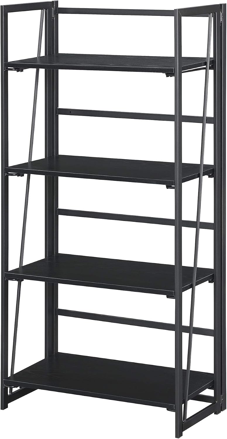 Convenience Concepts Xtra Folding 4-Tier Bookshelf, Black/Black