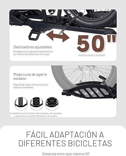 Miniatura 8 de Soporte para bicicleta eléctrica con rampa, enganche 2 portabicicletas, capacidad de 200 libras, soporte de plataforma plegable para automóviles,