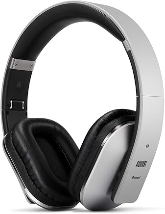 August EP650 - Casque Stéréo Sans-fil Bluetooth v4.2 aptX LL Low Latency NFC Circum Aural avec Multipoint Multipair - Écouteurs Audio Pliable avec Microphone Intégré et Batterie Interne Rechargeable - Compatible avec Téléphones portables, iPhone, iPad, PC, Tablettes, Smartphones - Argent
