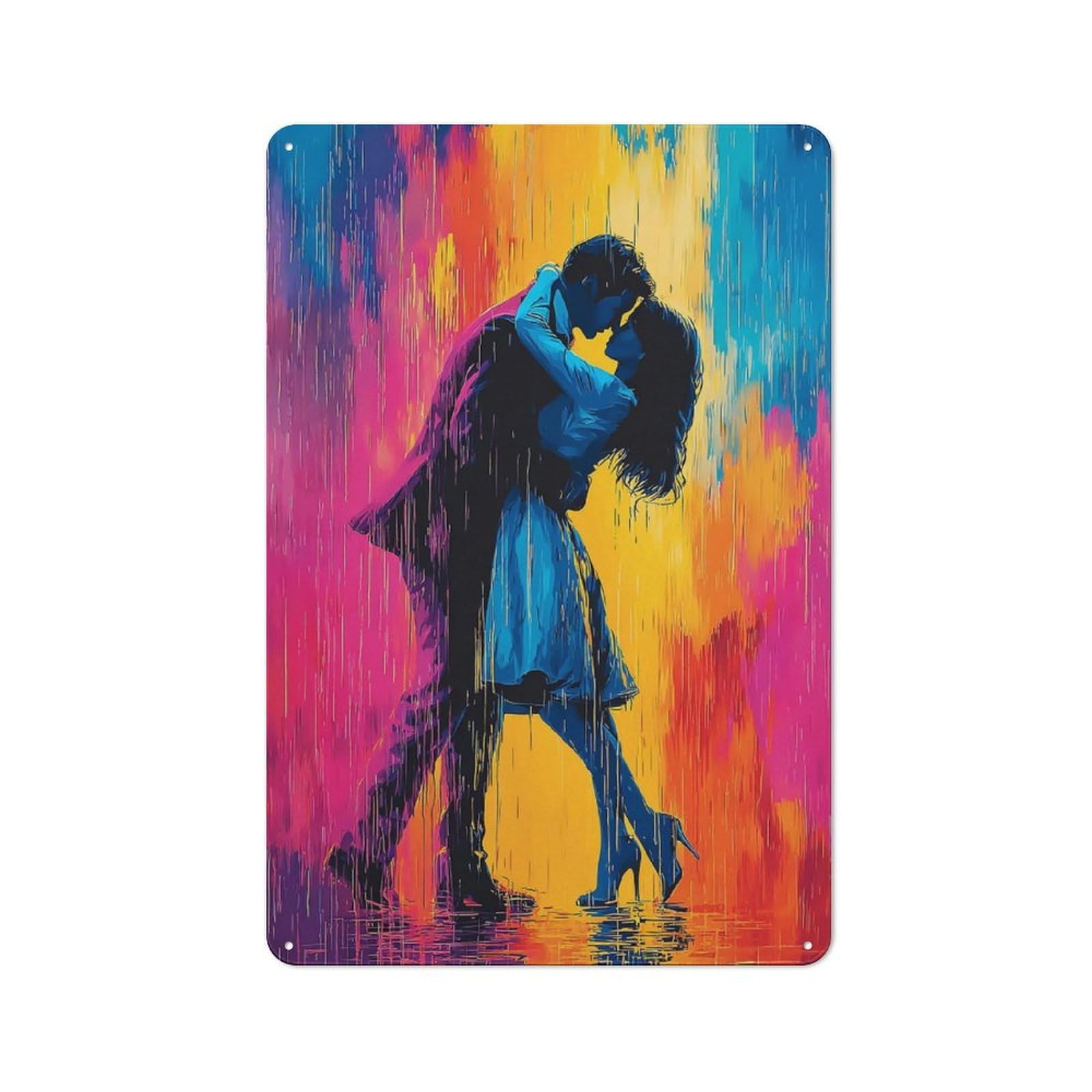 Junmoney Rain Of Passion Artistic Embrace Tin Sign 30X20cm With For Living Room Wall, Rustic Decor, For Living Room Decor Lovers