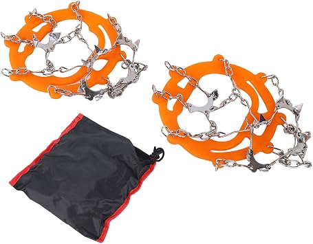 Crampons for Hiking Boots Anti Slip Snow Ice Traction Spikes Chains for Men Women Outdoor Climbing Mountaineering Walking Orange Lightweight Durable Steel TPE
