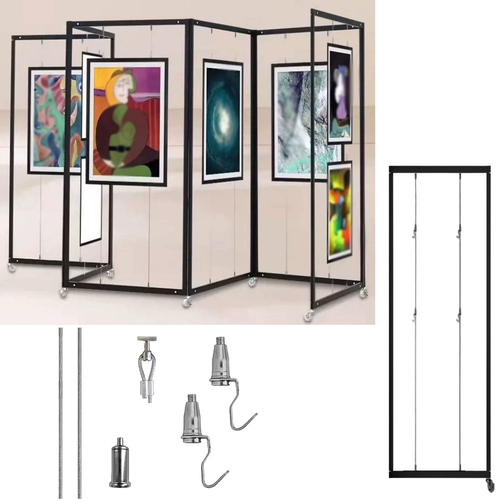 Colgador cuadros expositor plegable con kit de montaje para eventos