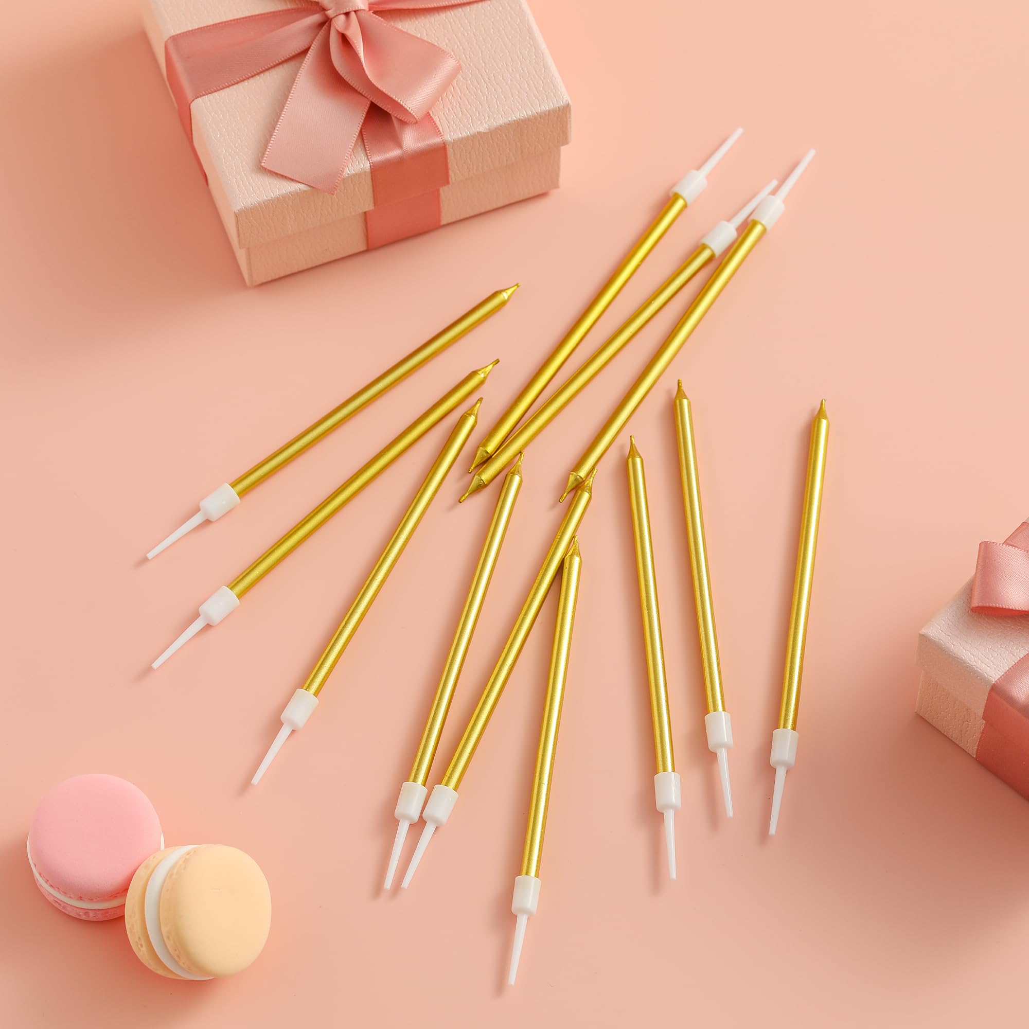 36 velas de cumpleaños metálicas largas y finas doradas, velas para tartas, fiestas de cumpleaños, decoraciones de boda, velas de fiesta, decoraciones de pasteles