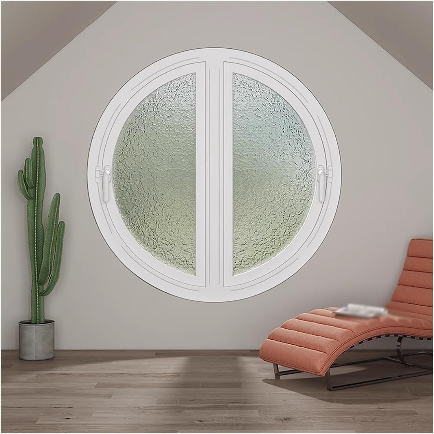 Flush Mount Privacy Glass Shed Window - Central Axis Rotating Moon Window for Optimal Natural Light & Ventilation in Bedrooms, Playhouses, Offices, Libraries,Milk Color,19.69in(50cm)