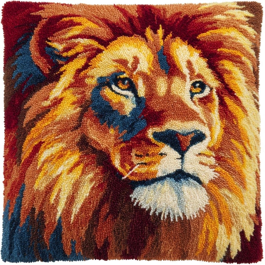 Henypt DIY Latch Hook Cushion Kits Lion