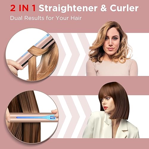 Miniatura 2 de Plancha plana para alisar el cabello, plancha de pelo de 1.25 pulgadas y rizador 2 en 1, plancha de pelo Prizm con temperatura de ajuste de 330 F a