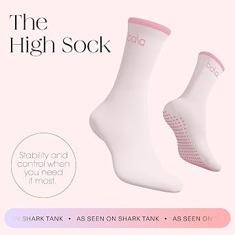 Bala High Sock with Grips - Classic Crew Slip-Free High Socks Designed for Yoga, Pilates, Barre & Home Workouts - Lightweight