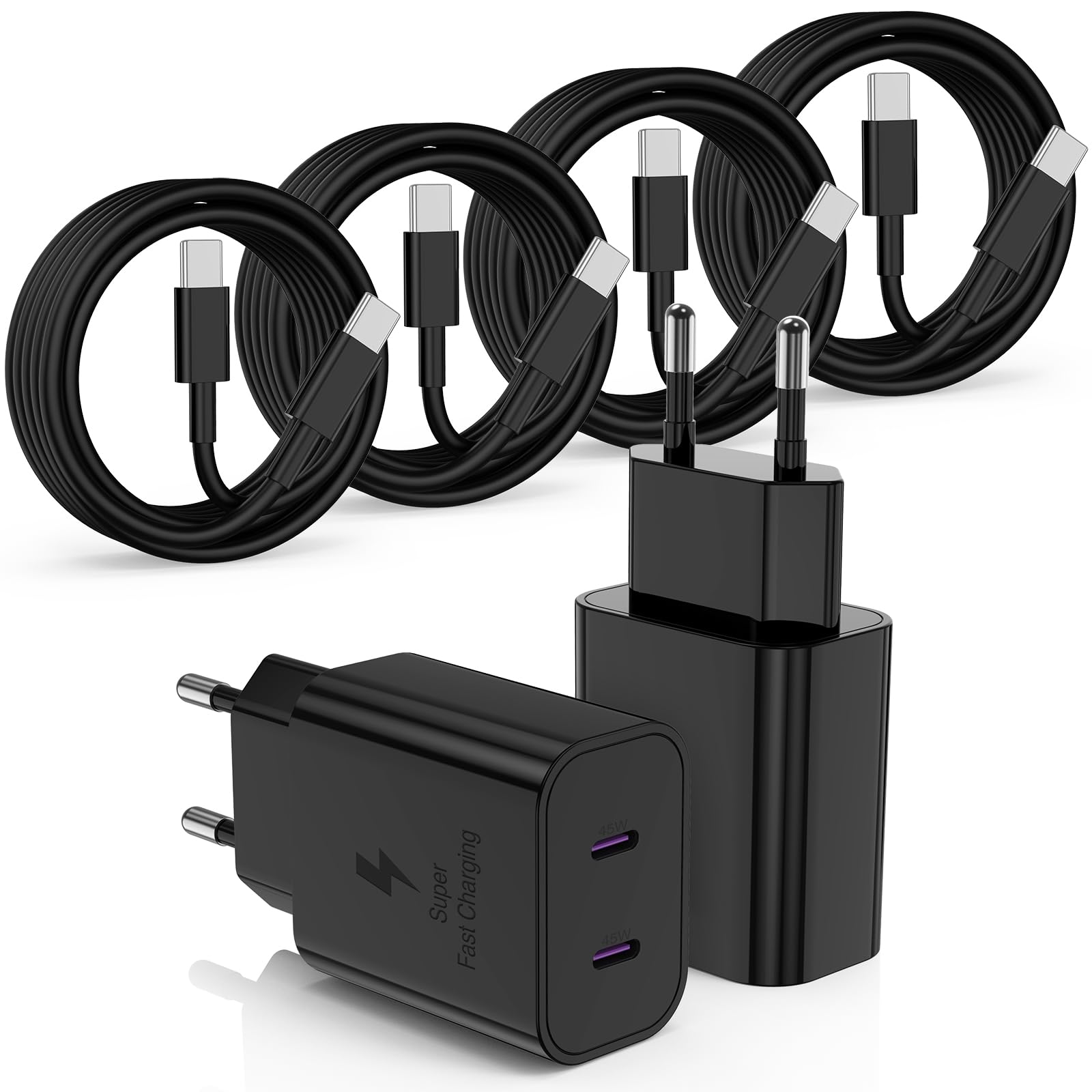 45W Chargeur 2-Port USB C Charge Rapide pour Samsung Galaxy S26/S25 Ultra/S24 Ultra/S23/S22/S21/S20/Note 20/10/9/8/A53/A52 A56 5g A17/pour XIAOMI REDMI et 1/1/2/2M Câble,Adaptateur Type C Prise