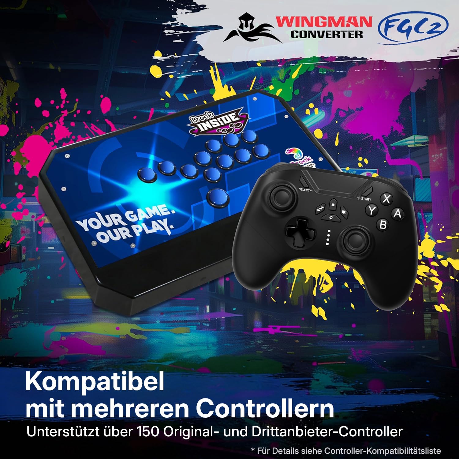 Mcbazel Brook Wingman FGC 2 Konverter für PS5, Kabelgebundener PS5/PS4/XBox Series X|S/Xbox One/Xbox Elite/NS Switch/Arcade Stick Controller zu PS5/Windows PC