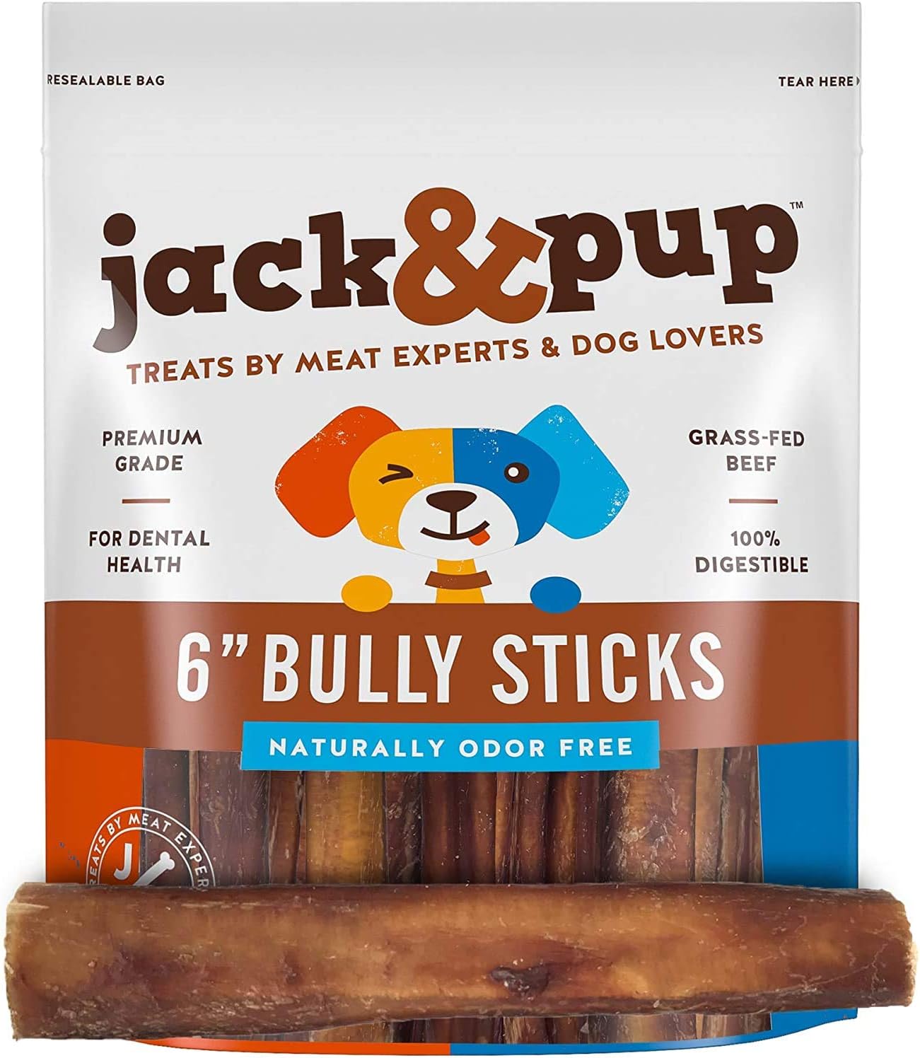 Jack&Pup Premium Grade 6 Inch Dog Bully Sticks for Medium Dogs, Jumbo Bully Sticks for Large Dogs Aggressive Chewers- Natural Bully…