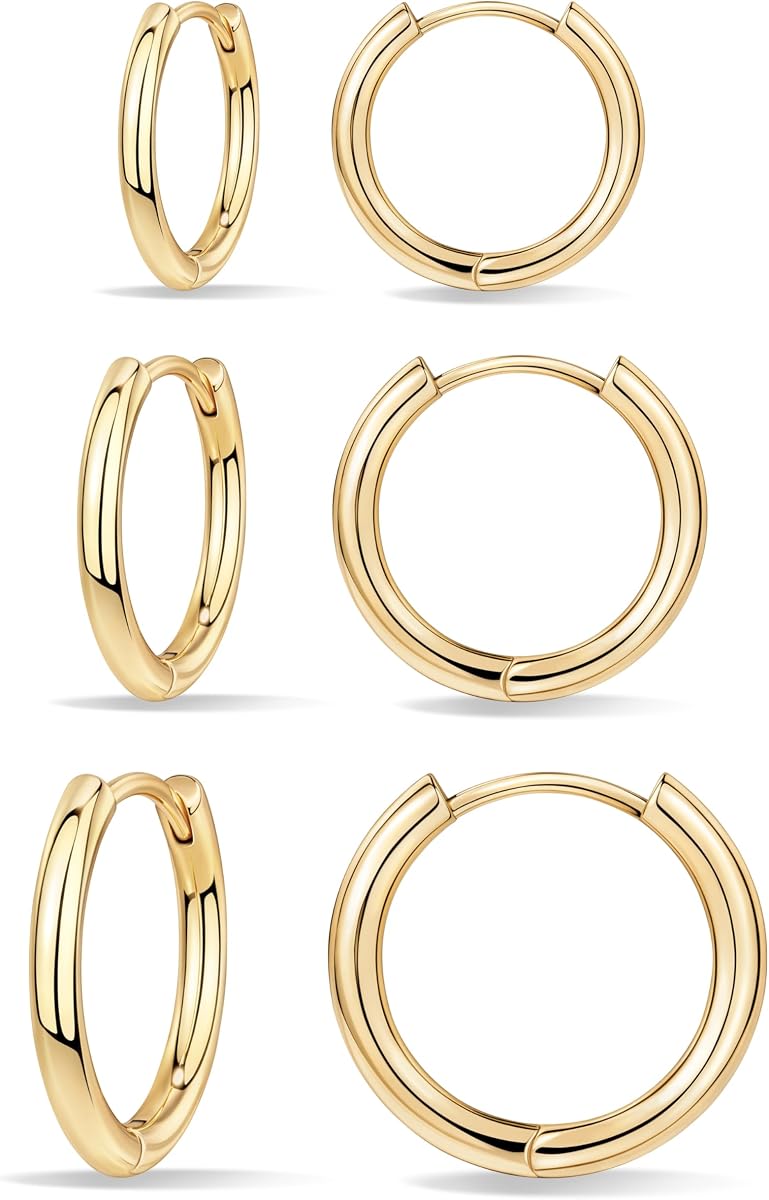 Juego de pendientes de aro pequeños de plata de ley para mujer, hipoalergénicos chapados en oro de 14 quilates para múltiples piercings, delicados y ligeros mini pendientes de cartílago, regalo de joyería de moda