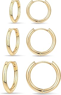 Poxtex Small Sterling Silver Huggie Hoop Earrings Set for Women, Hypoallergenic 14K Gold Plated Hoops Stacks for Multiple Piercings, Dainty Cute Mini Lightweight Cartilage Studs Trendy Jewelry Gift