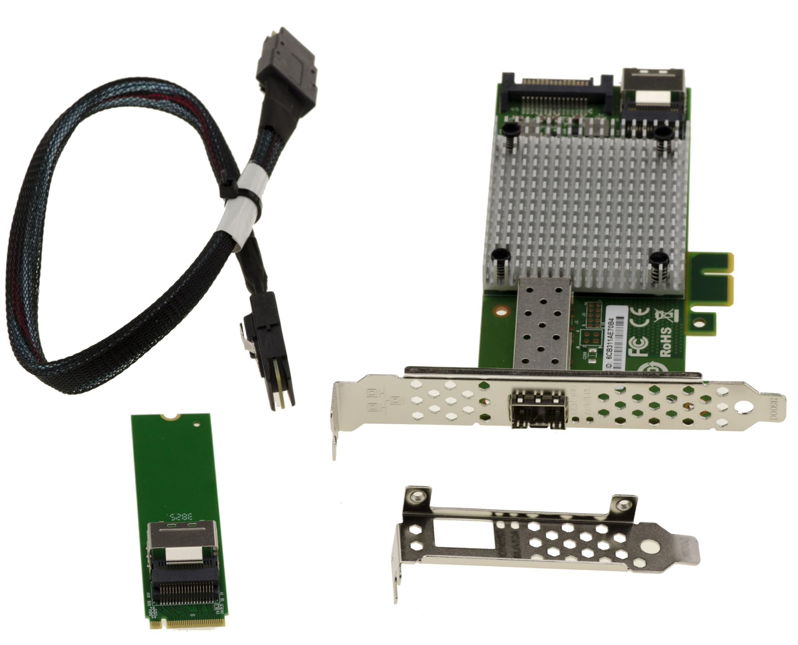 KALEA-INFORMATIQUE Scheda M2 1 porta di rete in fibra SFP+ 10G 10 GIGABIT ETHERNET per porta M.2 M Key, con chipset Intel JL82599EN. Collegamento SFF-8087 40 cm.