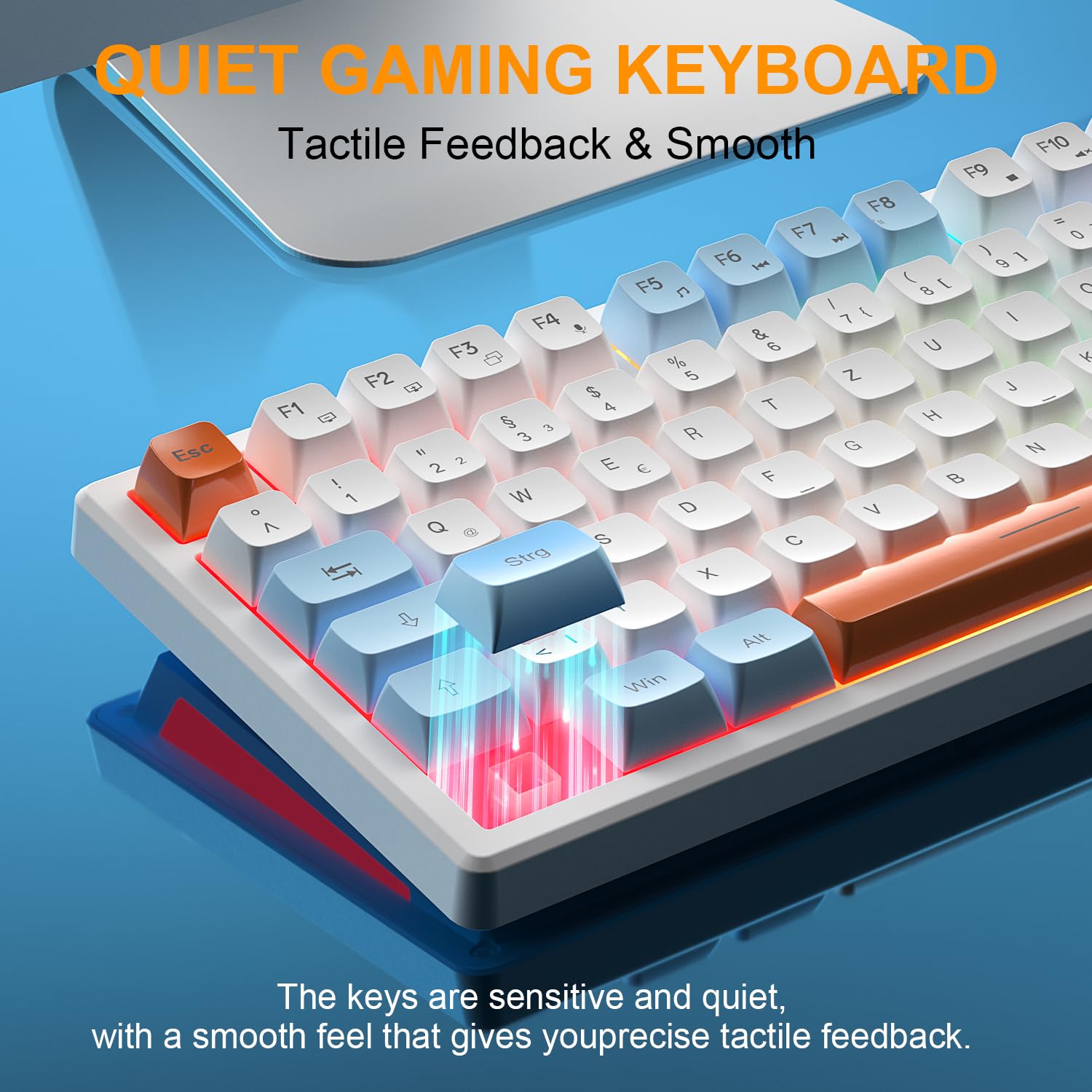 75% Tastatur und Maus Set Kabelloses, QWERTZ DE Layout Kompakte Gaming Tastatur mit Lautstärkeregler, Wiederaufladbare RGB Maus mit Akkuanzeige, Für PC Mac Xbox PS5