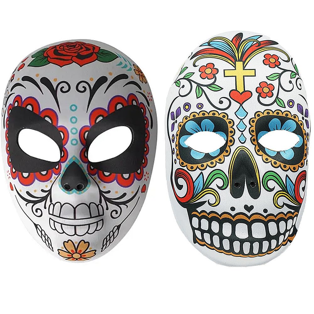 Trixes Multicolor 2Pc Halloween Sugar Skull Mask Set – Day Of The Dead Mask – Mexican Masquerade - Cosplay Costume Party Accessories – Multicoloured Sugar Skull