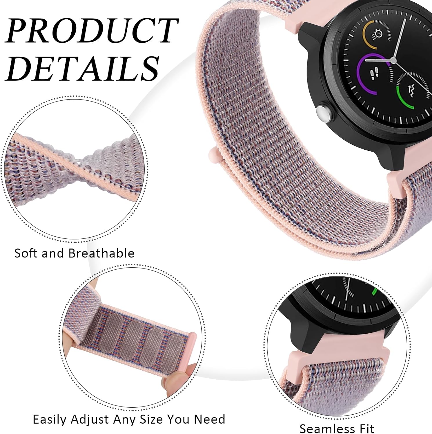 4 PACK Bands for Garmin Venu 3S / Venu 2S / Vivoactive 4S / Vivomove 3S / Forerunner 265s Watch Band, 18mm Quick Release Soft Nylon Replacement Wristband Sport Strap for Garmin Forerunner 255S / 265S Bands Women Men image 3