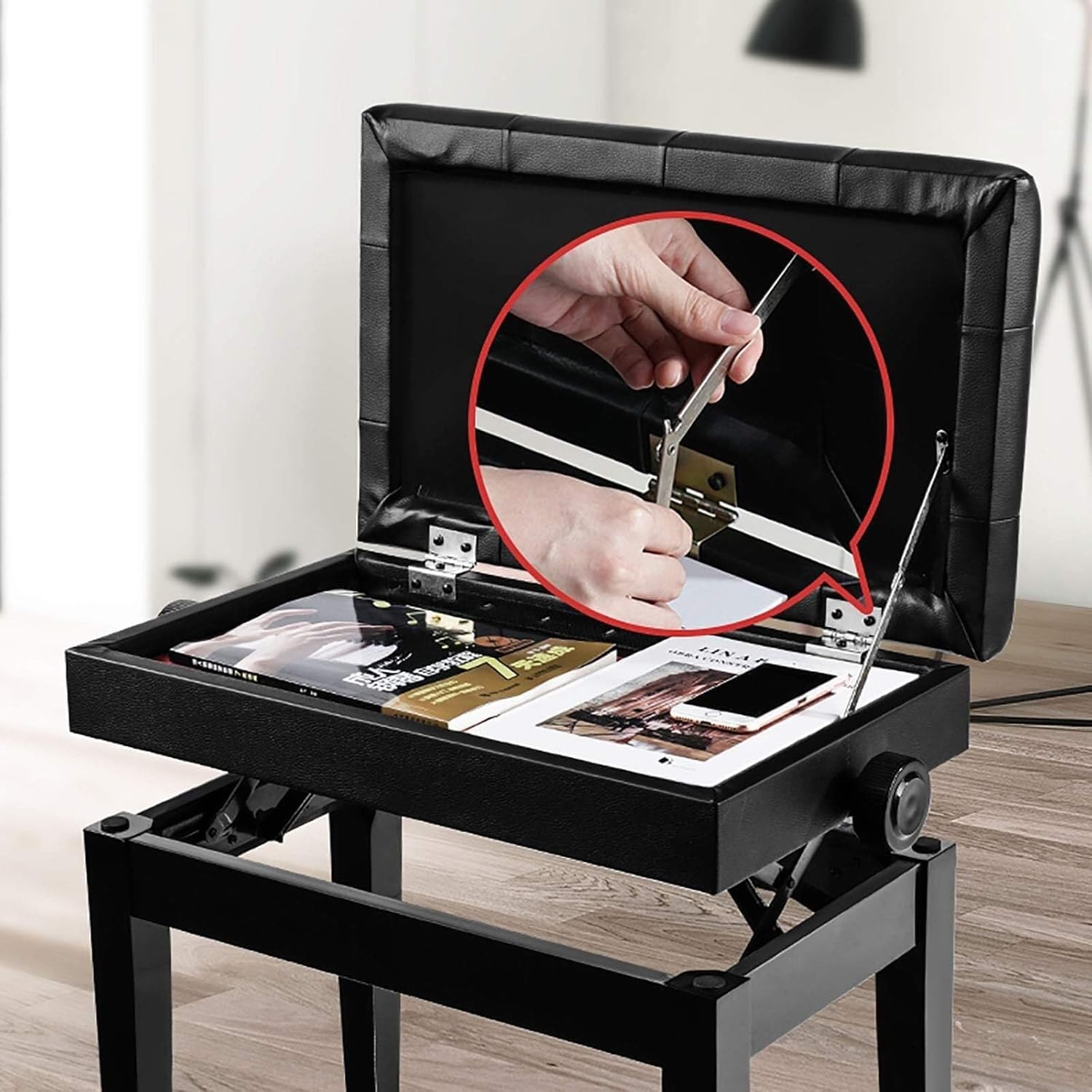 Panca per pianoforte con contenitore, sgabello per pianoforte in pelle per adulti per prestazioni e pratica – sgabello da toeletta