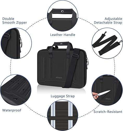 Miniatura 5 de Alfheim Funda rígida para laptop de 13 a 14 pulgadas, bolsa de hombro impermeable a prueba de golpes, funda protectora de transporte compatible con