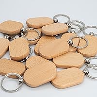 Vista 6 de TFoRibbon Paquete de 20 llaveros de madera en blanco con grabado de madera rectangular