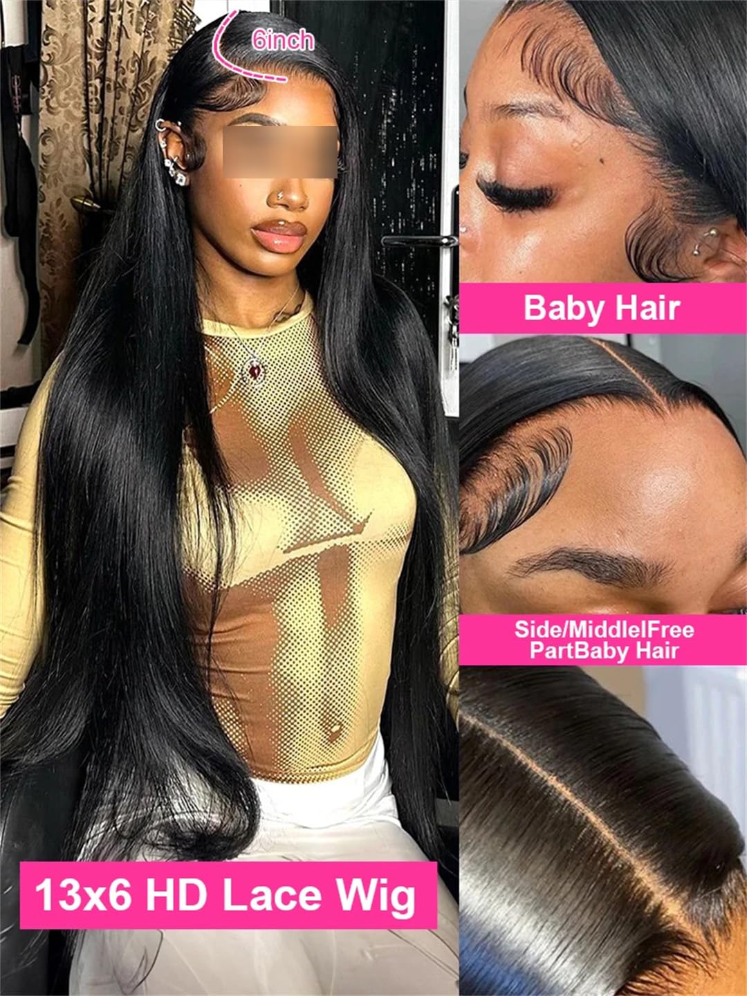 Amazon.com : Bone Straight Human Hair Laces Brazilian Lace  display picture 2