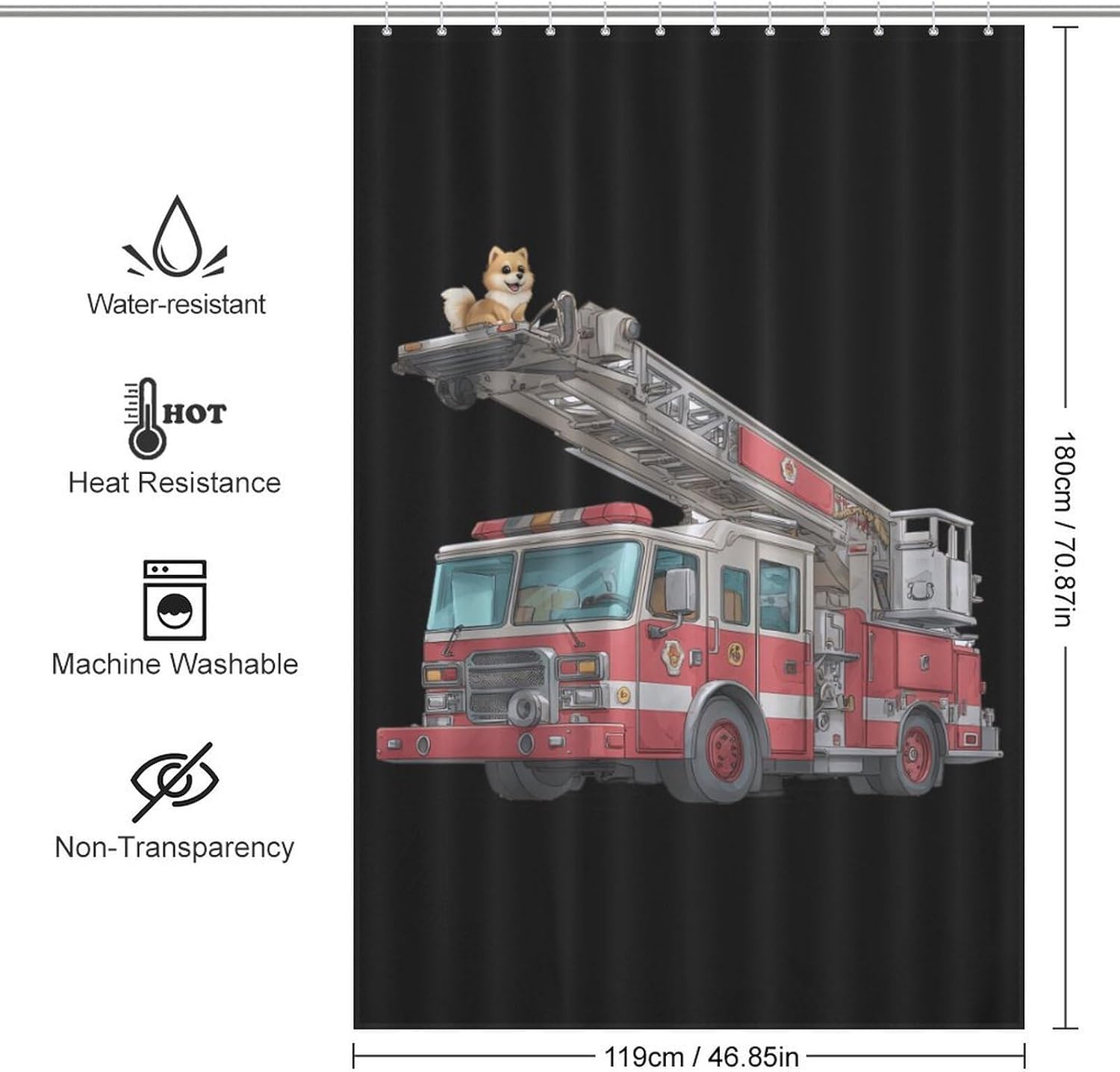 Fire Truck Shower Curtain 46.85x70.87Inch（119x180cm） Polyester Bath Curtain Shower Curtains Printed Decorative