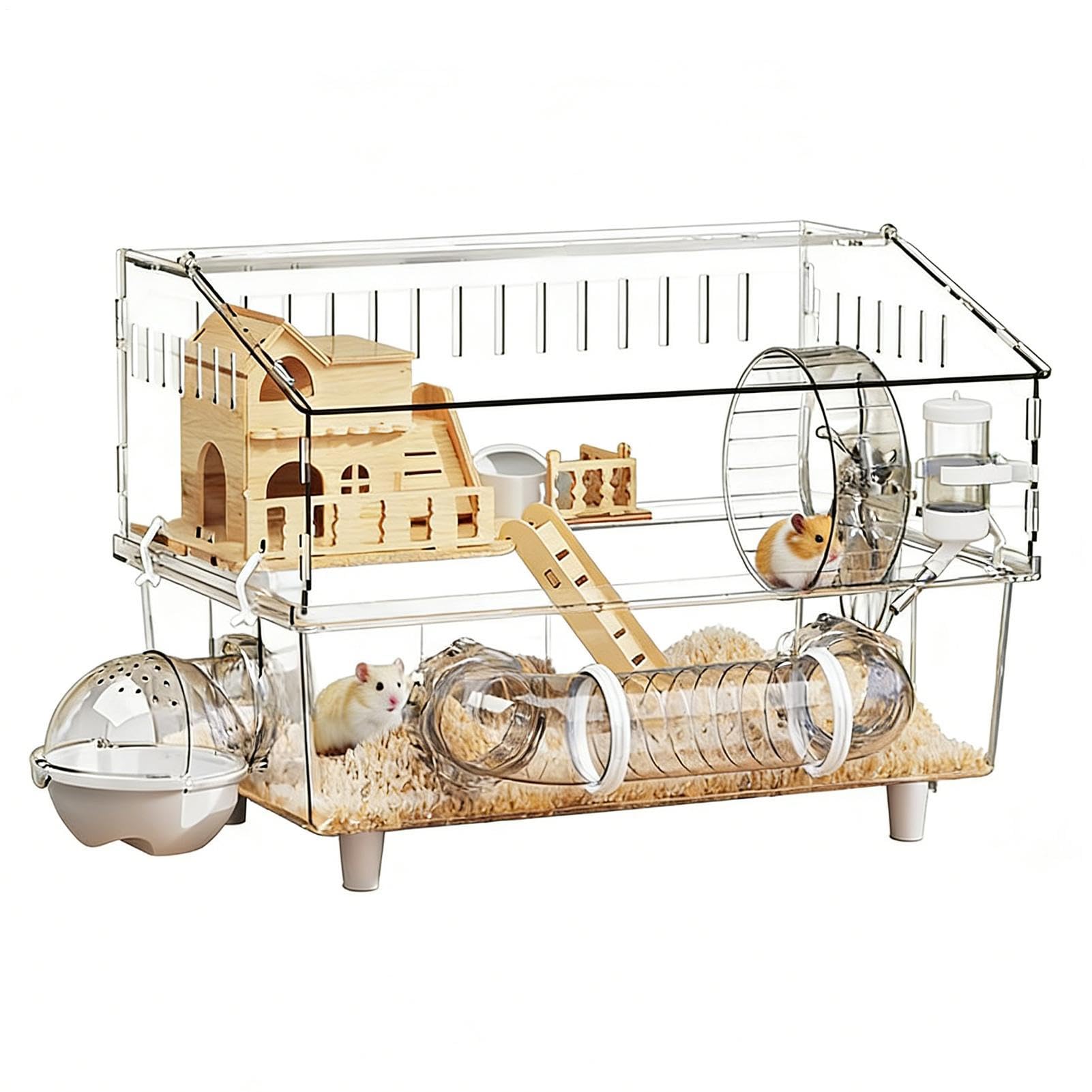Hábitat para Hámster | Casa Transparente de 2 Niveles para Chinchilla,Gran Espacio para Hámsteres | para Observación de Animales, Hogar para Mascotas Pequeñas, Interior y Exterior, Viaje
