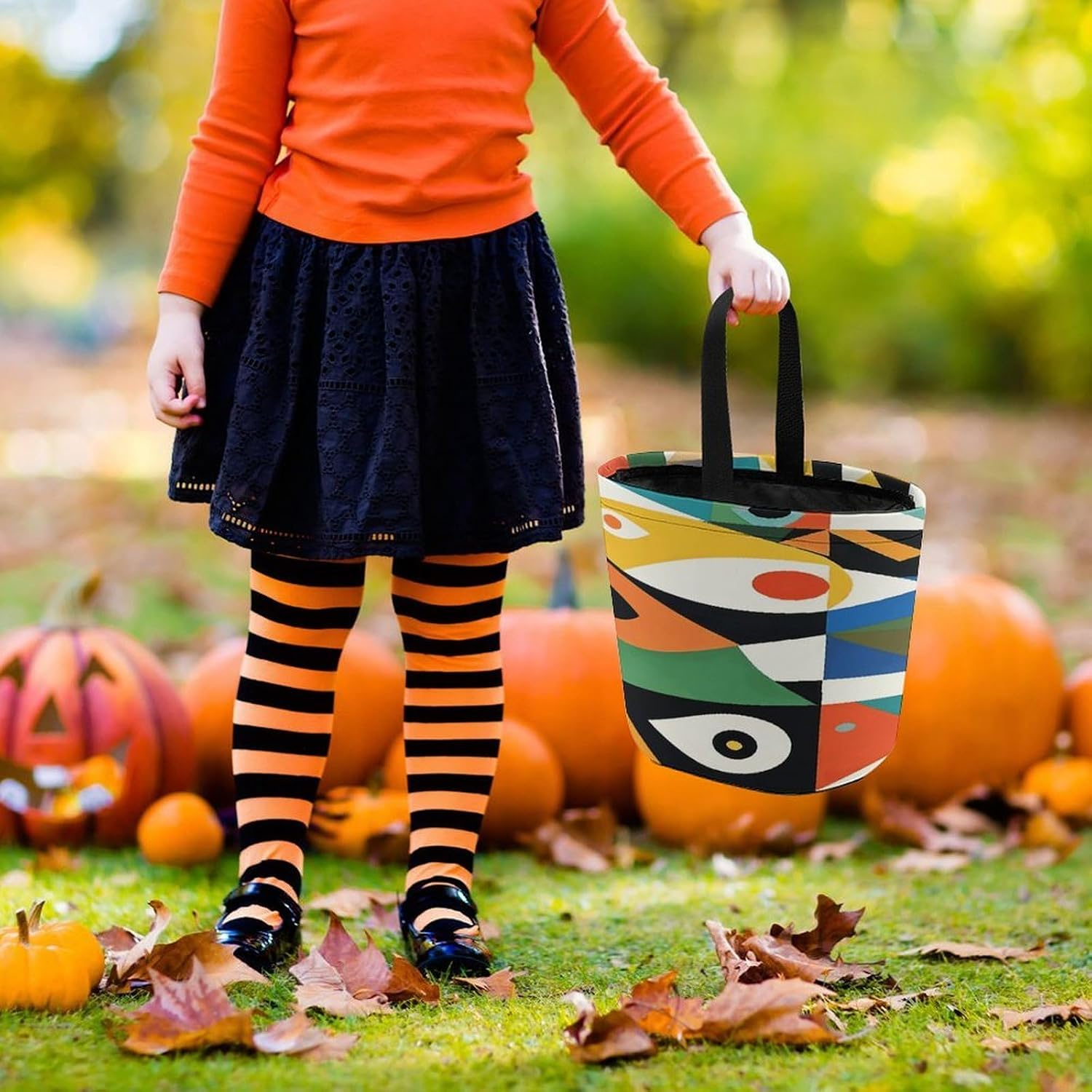 Abstract Mid Century Large Capacity Candy Bags, Halloween Basket image 2
