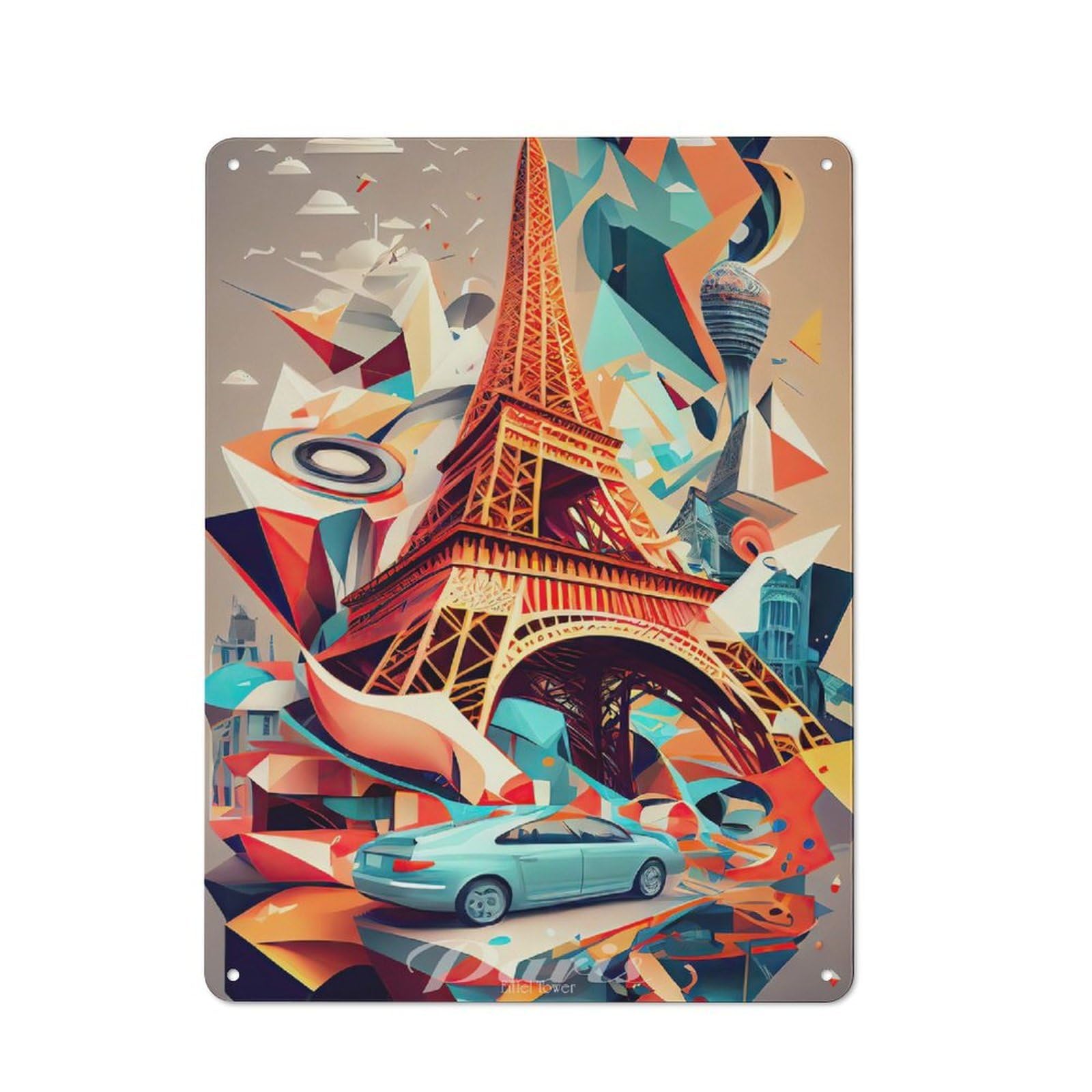 Junmoney Paris Eiffel Tower 3 Metal Plaque 40X30cm With For Hallway Wall, Rustic Decor, For Garage, Workshop And Man Cave Decoration
