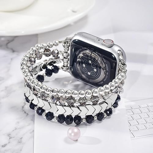 Miniatura 2 de MOFREE - Pulsera de cuentas elástica para reemplazo de correa de Apple Watch de 40 mm, 38 mm, 41 mm, 42 mm para Series SE, 10, 9, 8, 7, 6, 5, 4, 3,