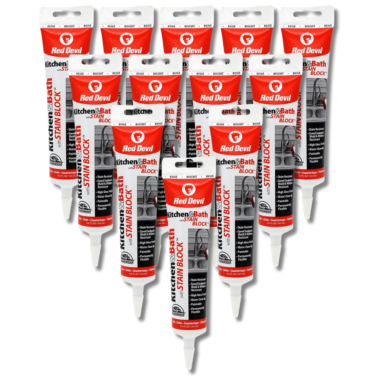 Red Devil 075522 Kitchen &amp; Bath Stain Block Sealant, 12-Pack, Biscuit, 12 Pack