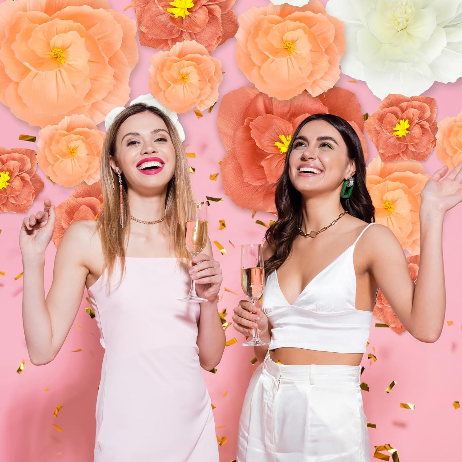 Giant Paper Flowers Artificial Large Paper Flower Decoration for Handcrafted Wall Backdrop Christmas Mexican Wedding Graduation Bridal Shower Birth Party Supplies(Pink White,18 Pcs)
