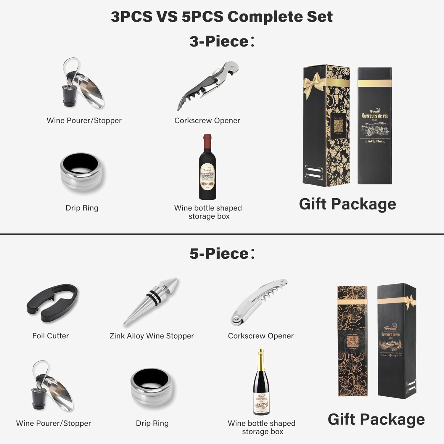 Tirrinia Wine Opener Gift Set, Wine Corkscrew Opener Raffle for Game Winners Adults, Bridal Shower Prizes, Wine Opener Kit for Women and Men - 5PC