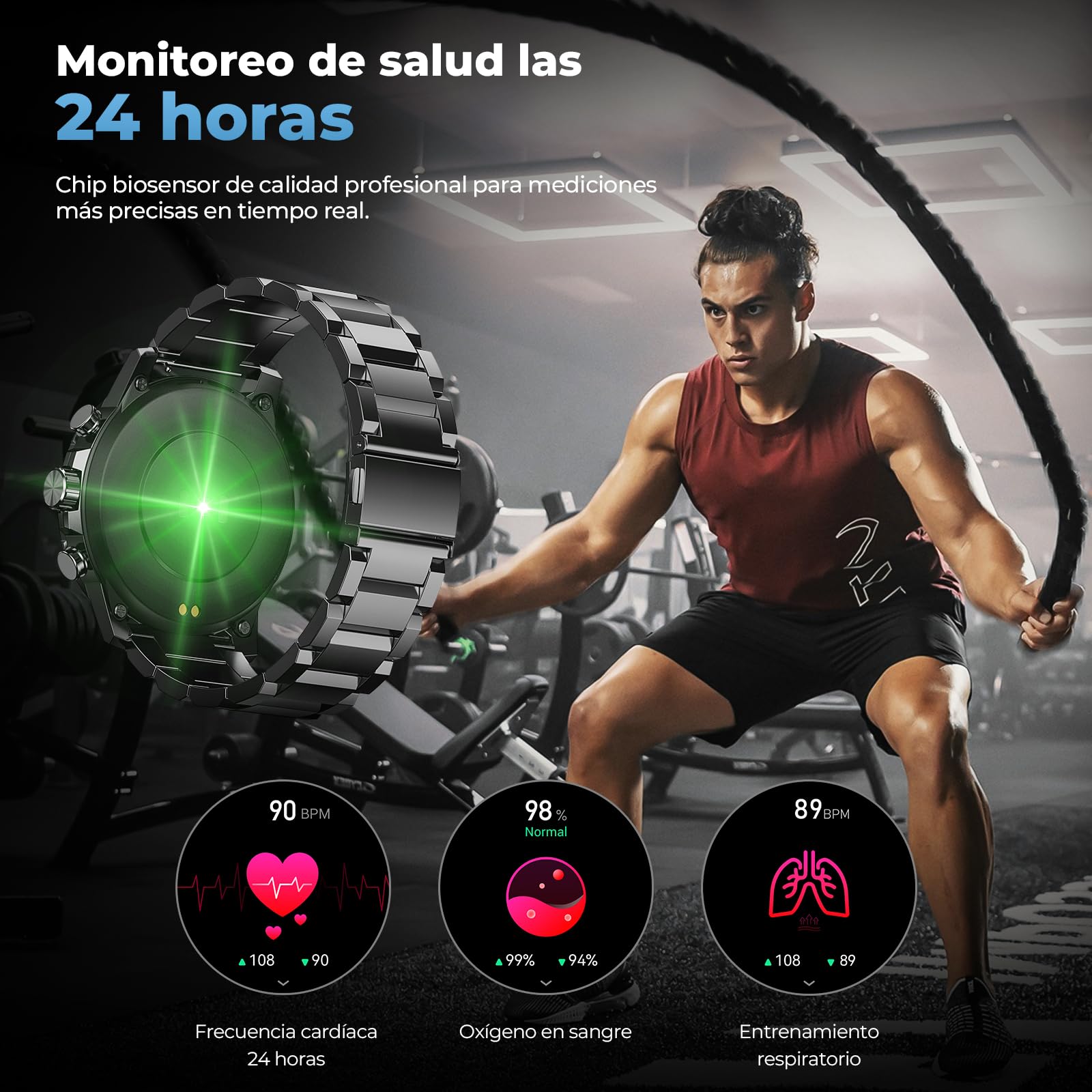 Reloj Inteligente Hombre, 1.39" Smartwatch con Llamada, Pulsómetro/Podómetro/SpO2/Monitor Sueño,100+ Modos Deportes,P68 Impermeable Militar Smart Watch Acero Correa Pulsera Actividad para Android iOS