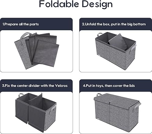 Miniatura 7 de ZMGCWJX - Caja de juguetes grande resistente con tapas y asas, cesta organizadora de almacenamiento de juguetes plegable para niños, niñas, niños,