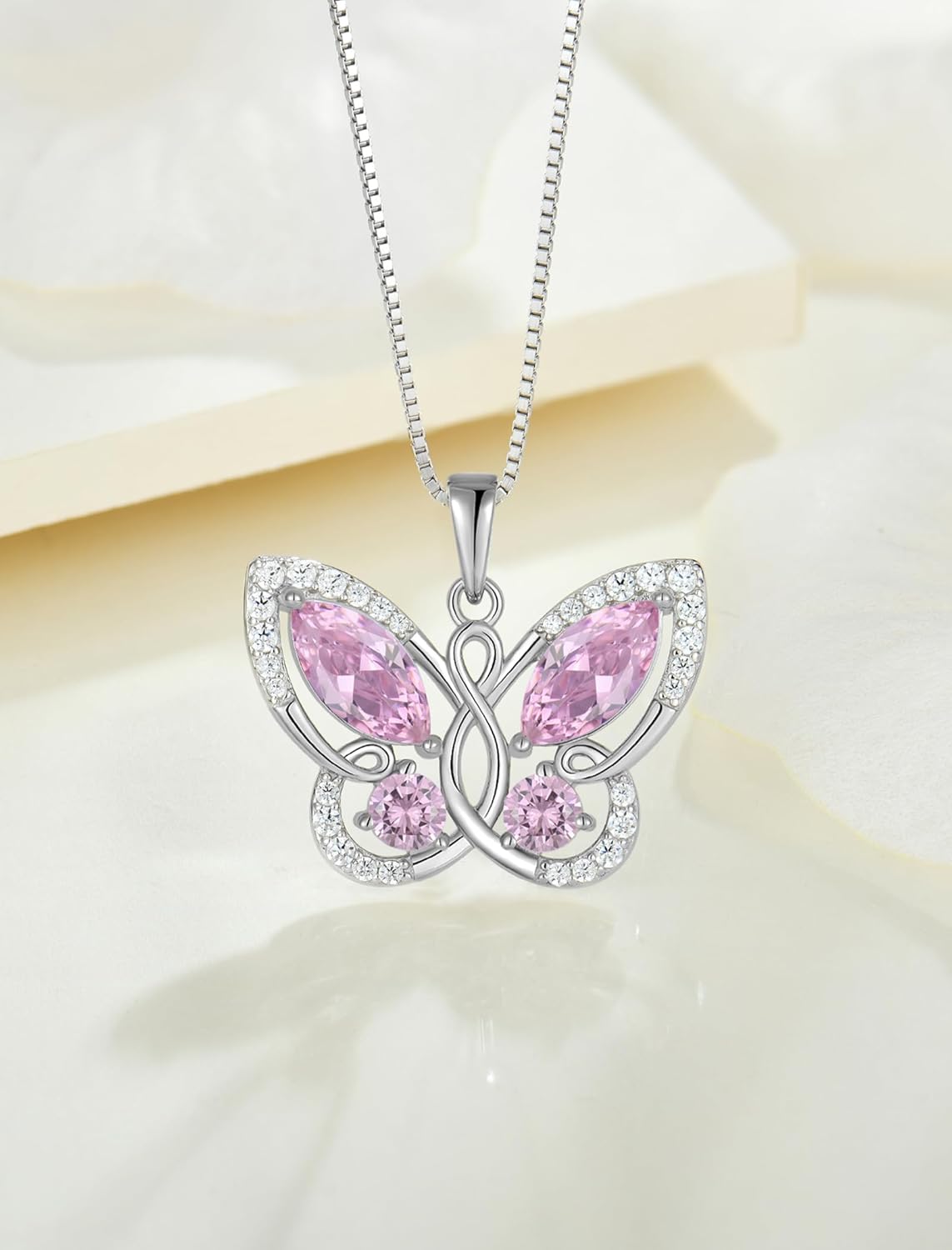 STARCHENIE Butterfly Necklace and Earrings Set, 925 Sterling Silver with Created Pink Tourmaline, Jewelry Gift for Women - Image 4
