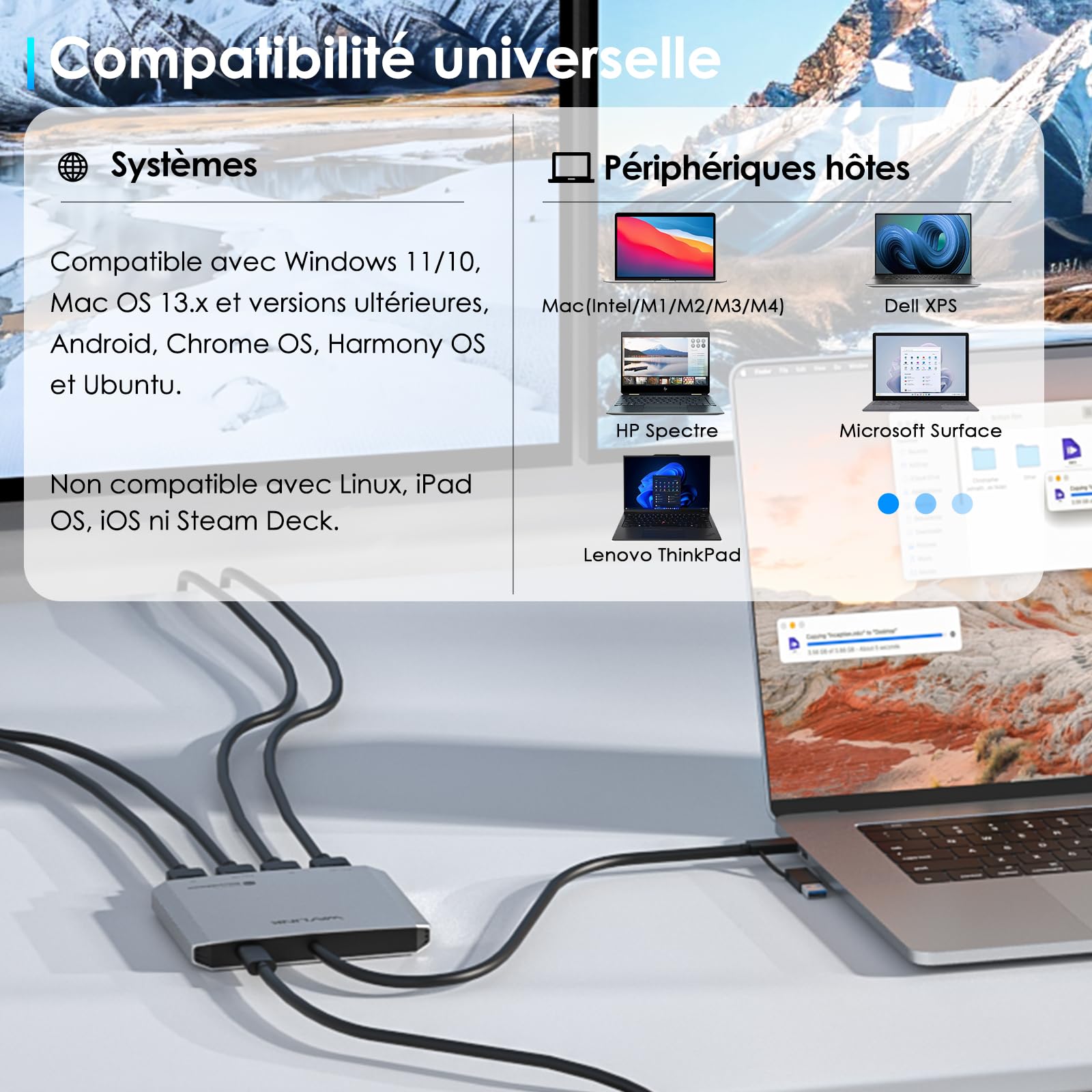 Adaptateur USB C vers HDMI, WAVLINK Adaptateur Quadruple Moniteur pour Systèmes macOS M1/M2/M3/M4. Hôtes Type-C/A, 4 HDMI, Pilote SMI Requis | Universal USB A vers HDMI Extended Dual Triple Display pour Windows, Macbook Neo, Mac M1-M5 Driver requis