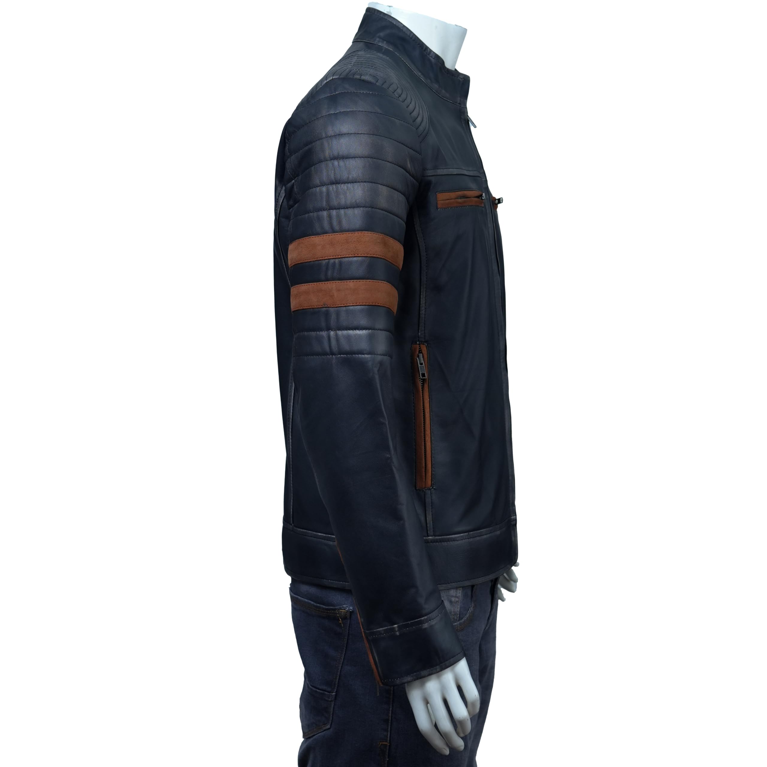 Cafe Racer Retro 2 Cazadora motera de cuero envejecido de estilo vintage para hombre, negro